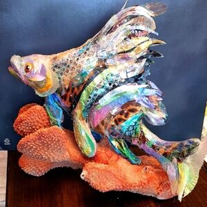 Colorful Fish Sculpture and coral